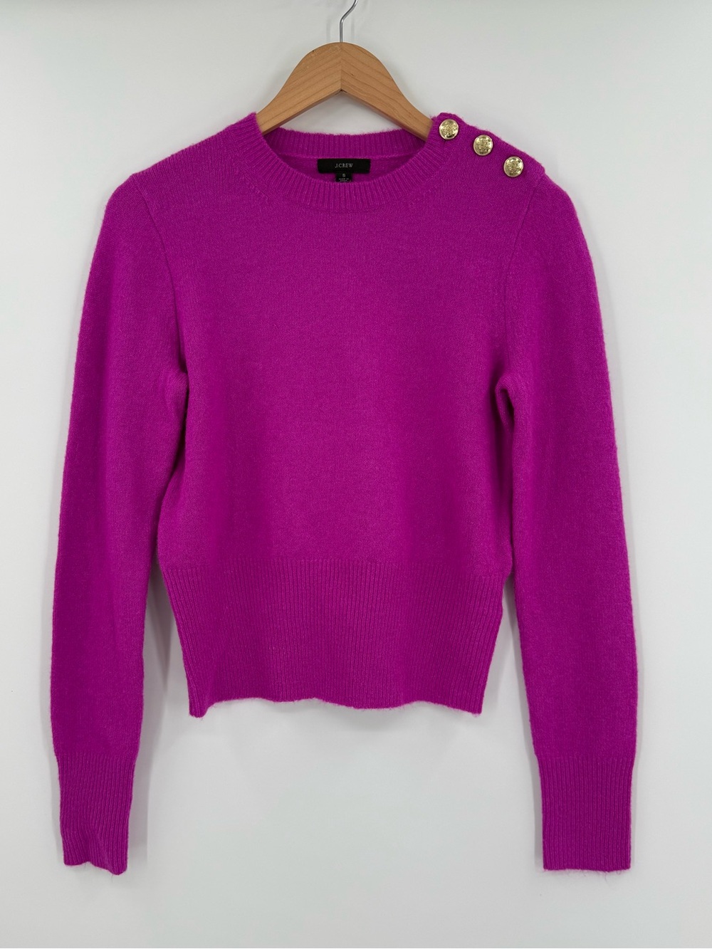 J.Crew Crewneck Wool Blend Sweater with Shoulder Buttons | Purple | Small